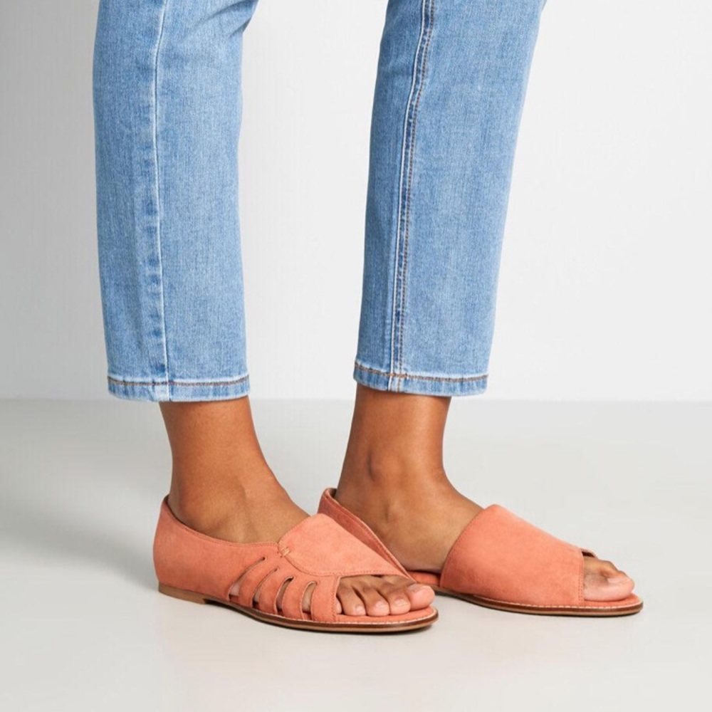 Seychelles Radiant Suede Coral Peep Toe Sandals Flats size 9 9.5 10